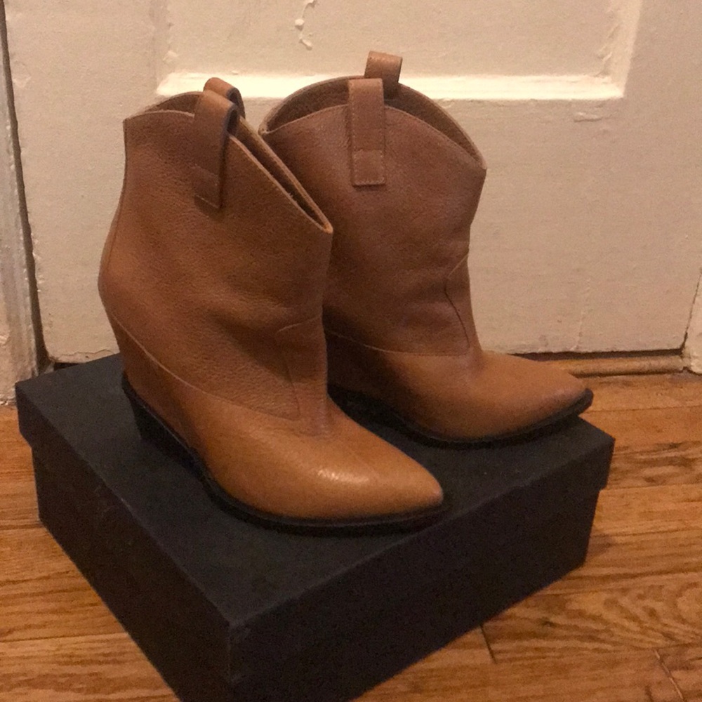 Tan Platform Booties With A Hidden Heel - image 1